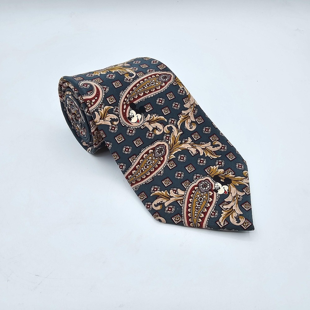 Mickey Inc Tie Necktie Mens One Size Multicolor Paisley Silk Mickey Mouse Disney